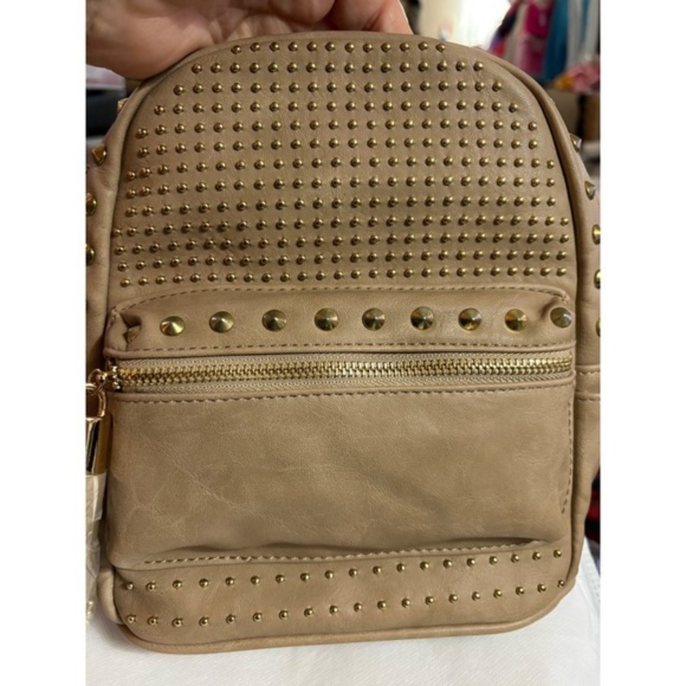 Brentano Sand Beige Studded Mini Backpack Vegan Leather Gold Hardware NWT